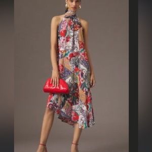 anthropologie midi silk halter dress